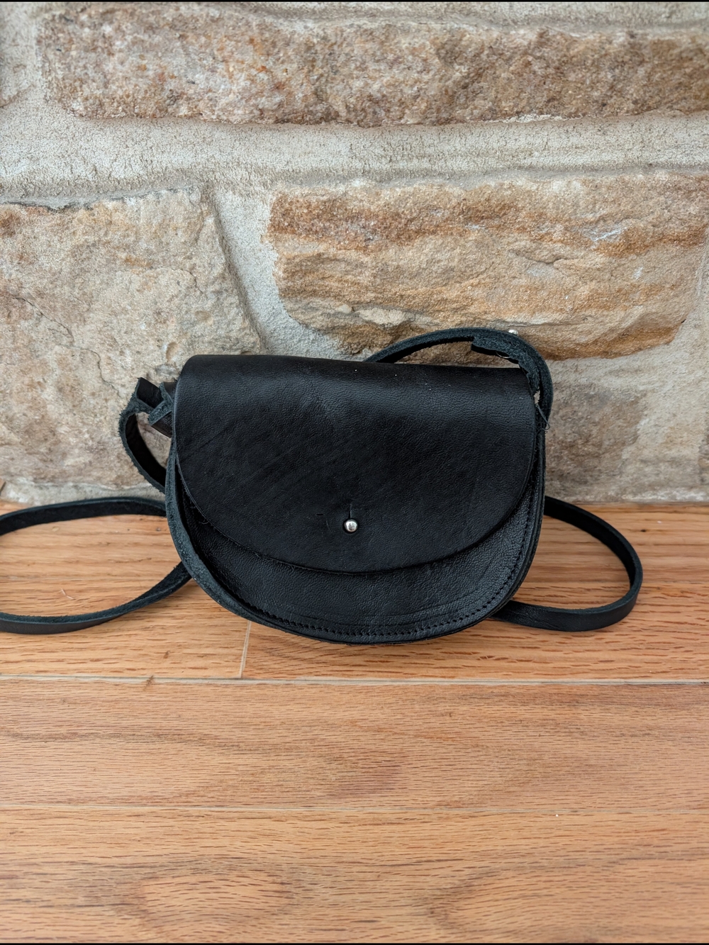 Humanoid Classic Black Leather Mini Crossbody Bag